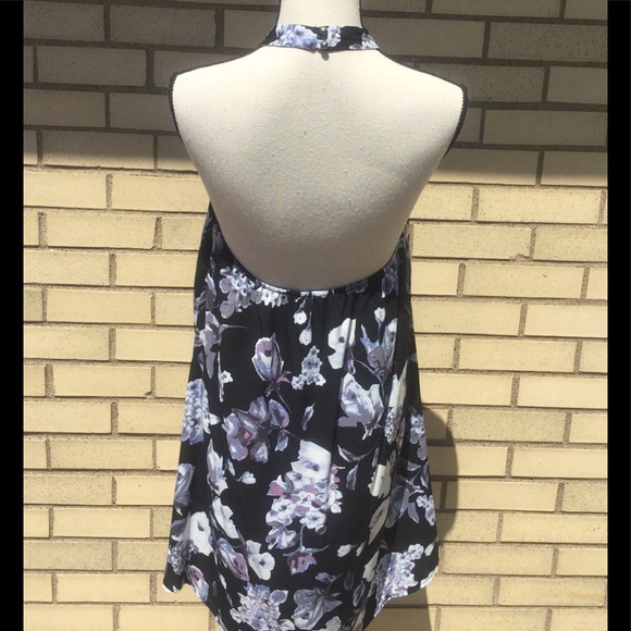 BLACK FLORAL HIGH NECK LOW BACK LINED DRESS - Picture 4 of 8